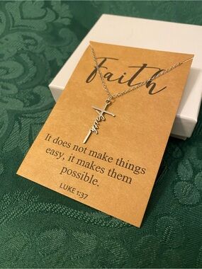 Faith Script Cross Necklace - Silver